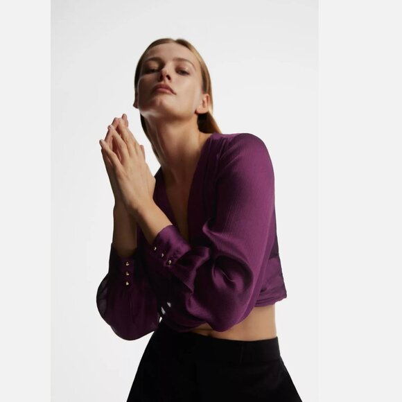 Zara KNOTTED SURPLICE TOP Size M NEW WITH TAG! - Picture 3 of 7